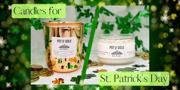 Pot of Gold Lucky 13 oz Luxury and 4 oz Petite Candles for St Patricks Day by Rain CIty Rae's Handcrafted Candle Company
