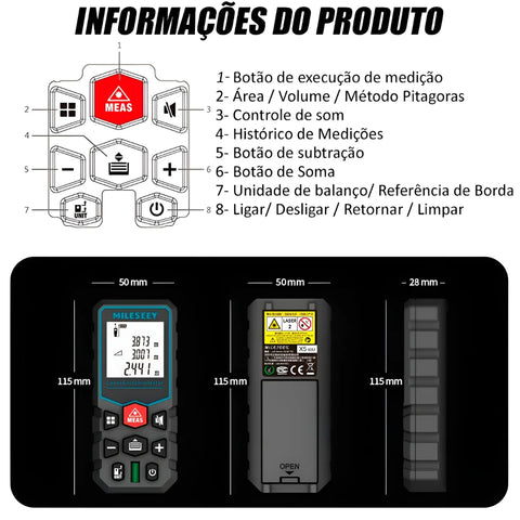 Trena Digital a Laser com Display X-Five Mileseey - praticitech.com.br