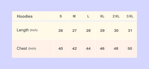 product size chart