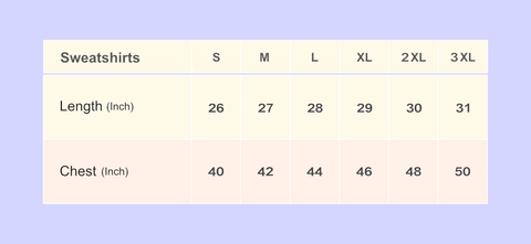 sweatshirt size chart