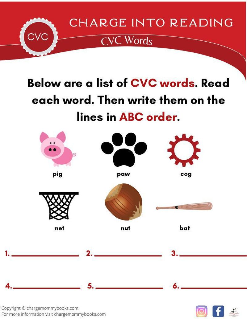 A downloadable CVC words activity page