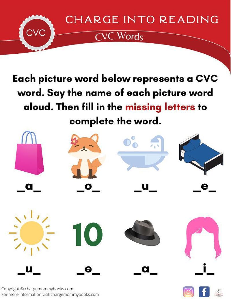 A downloadable CVC words activity page