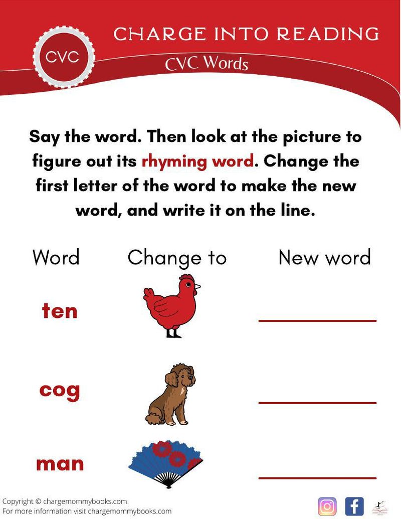 A downloadable CVC words activity page