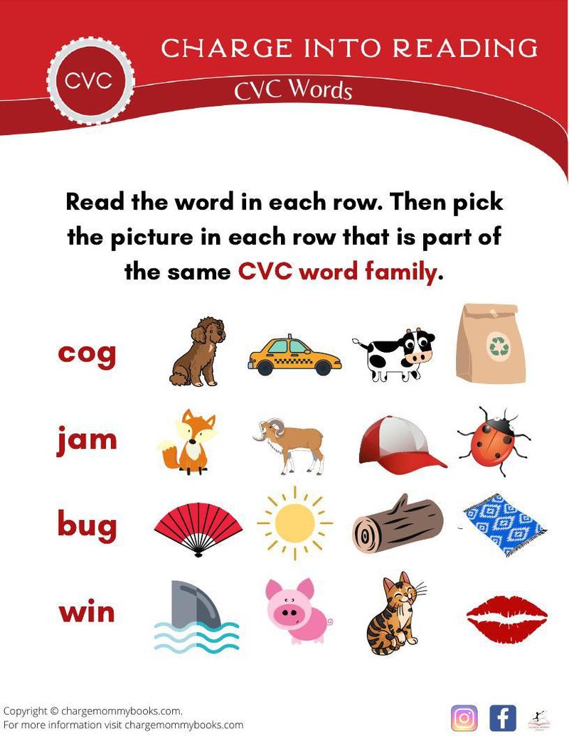 A downloadable CVC words activity page