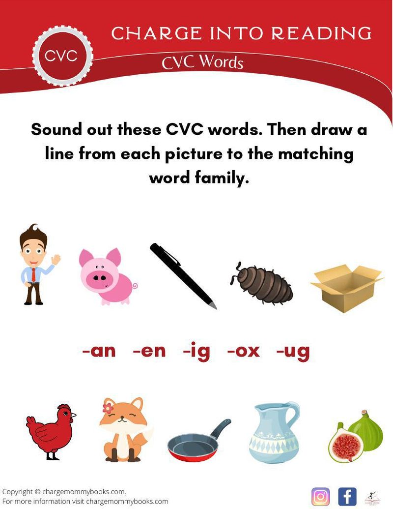 A downloadable CVC words activity page