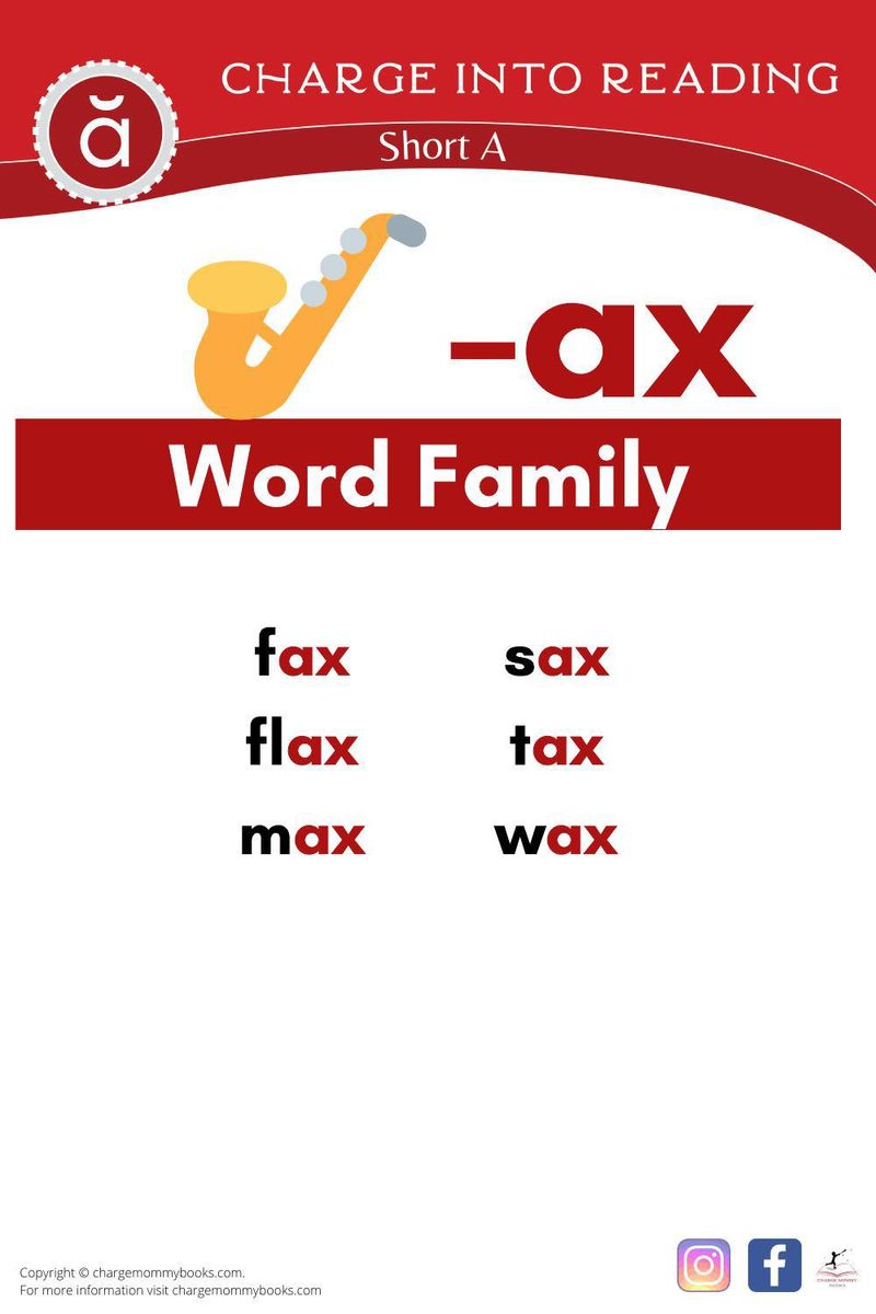A list of short A words in the -ax word family