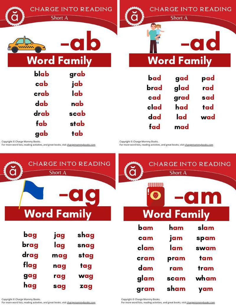 a downloadable list of short a word families