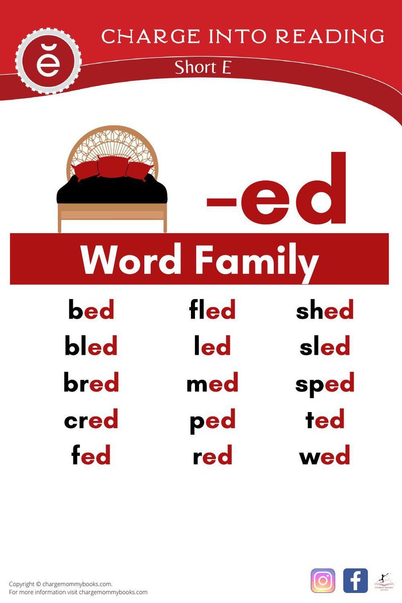 a list of short E words in the -ed word family