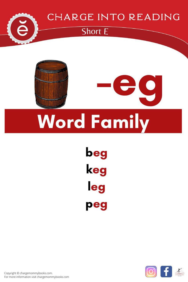 a list of short E words in the -eg word family