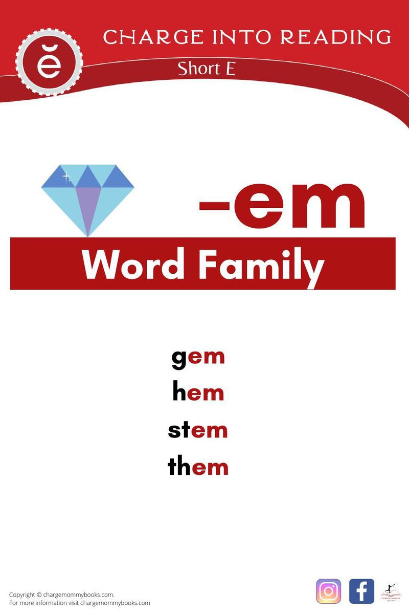 a list of short E words in the -em word family