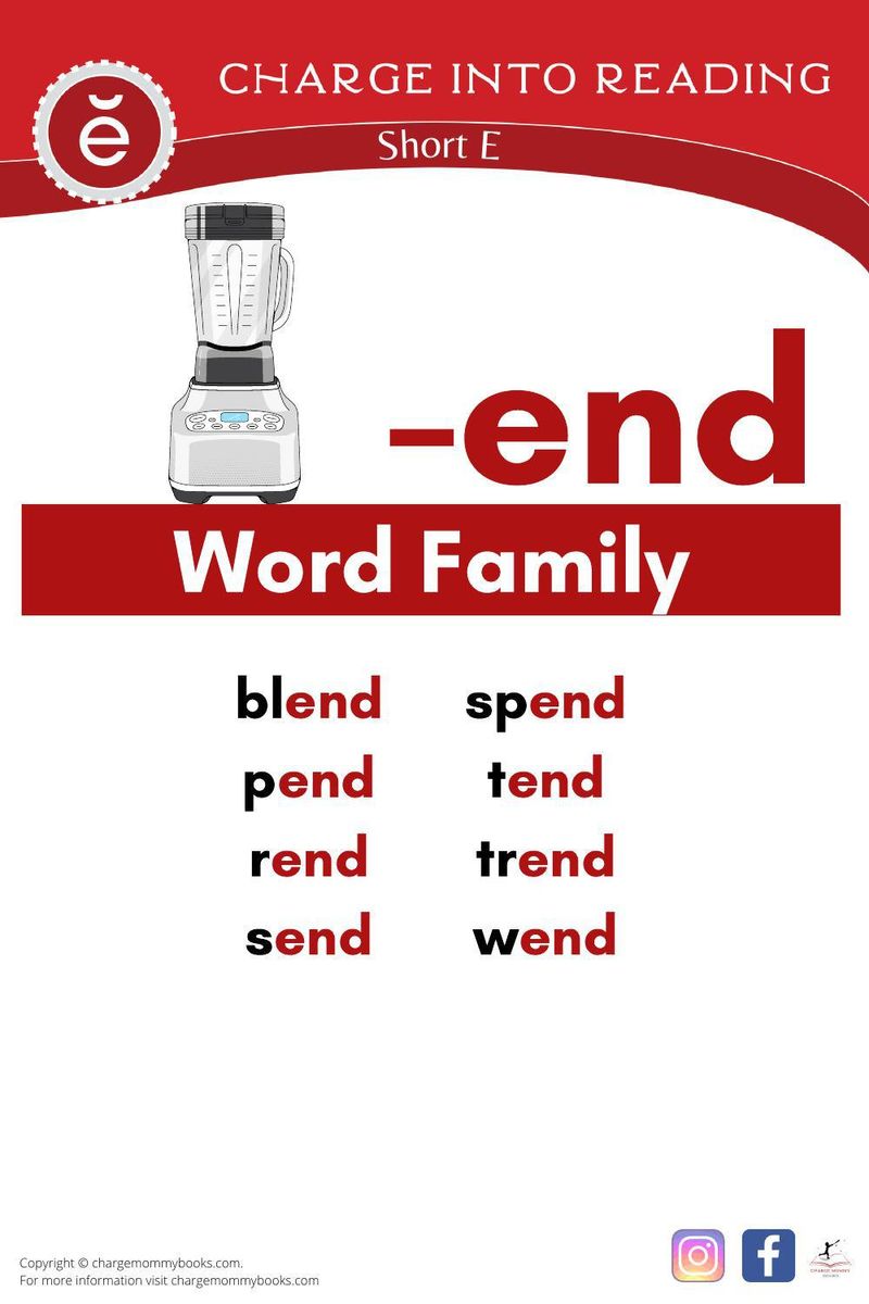 a list of short E words in the -end word family