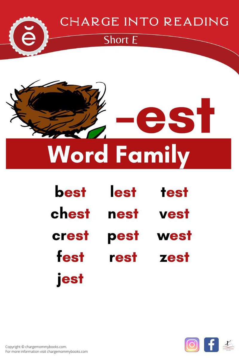 a list of short E words in the -est word family