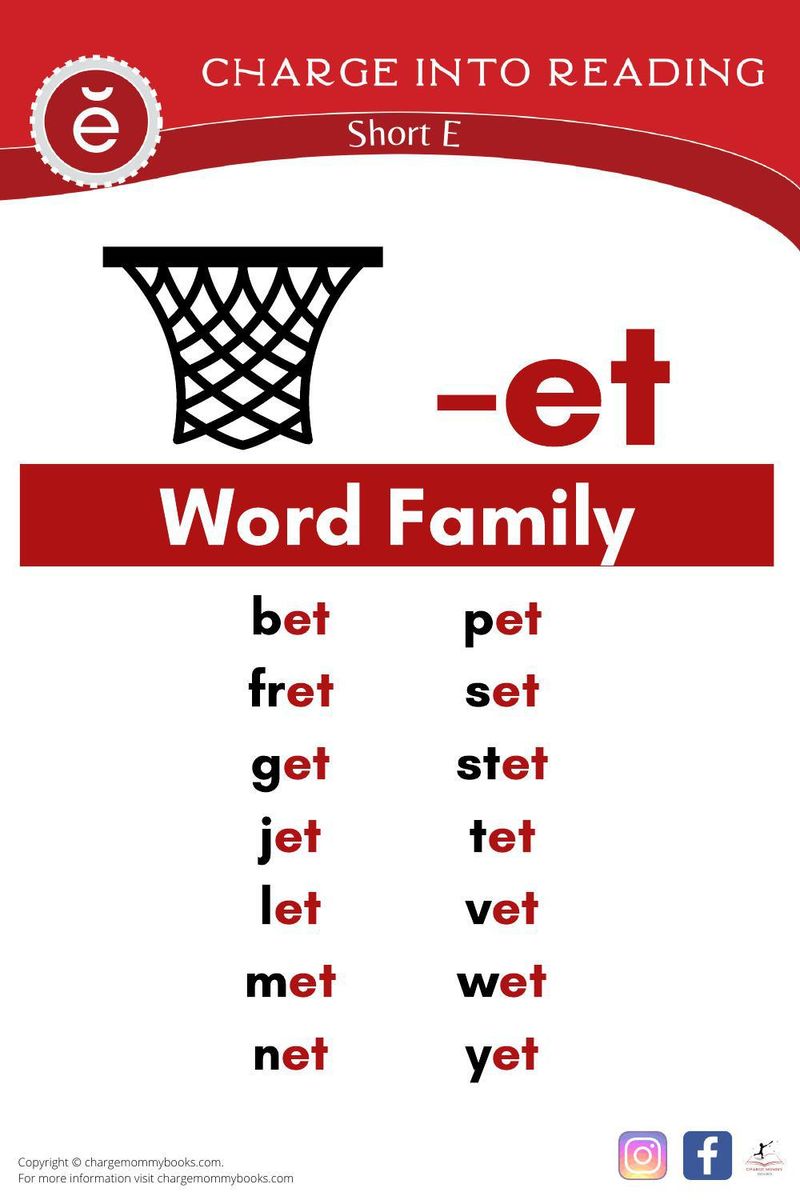 a list of short E words in the -et word family