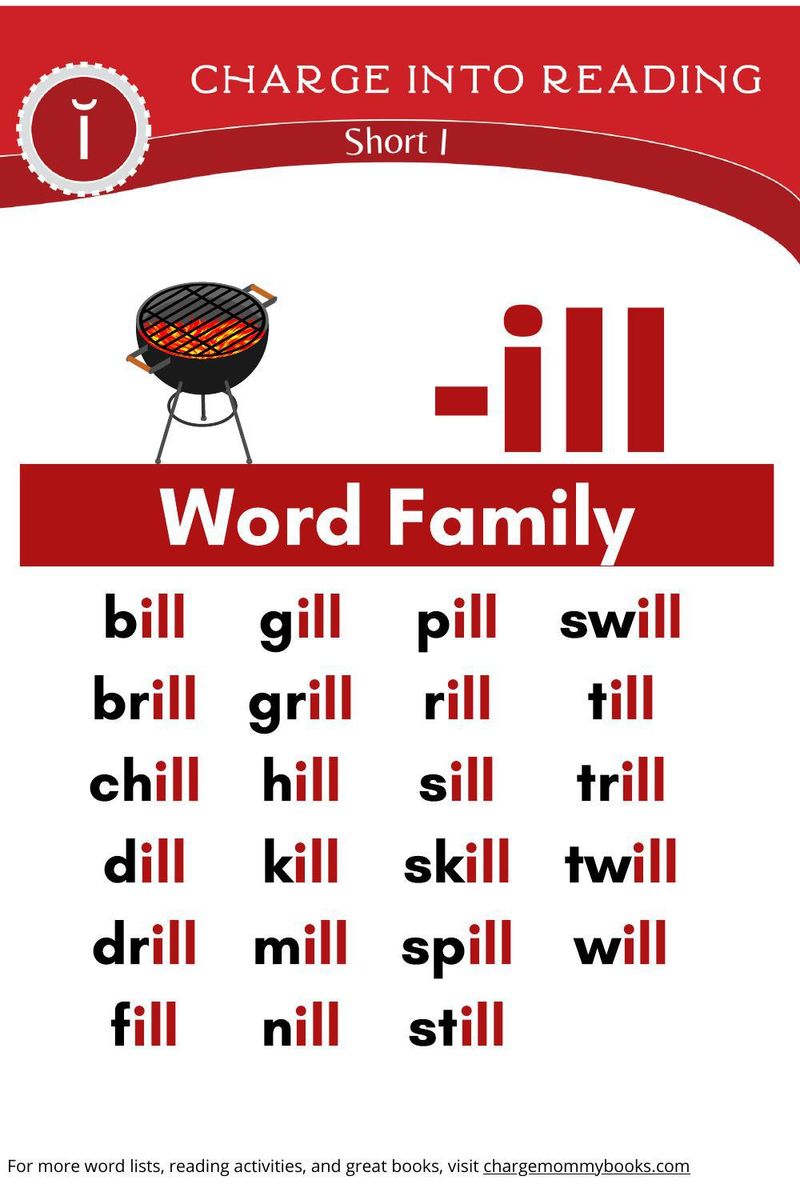 an image of the short I word family -ill