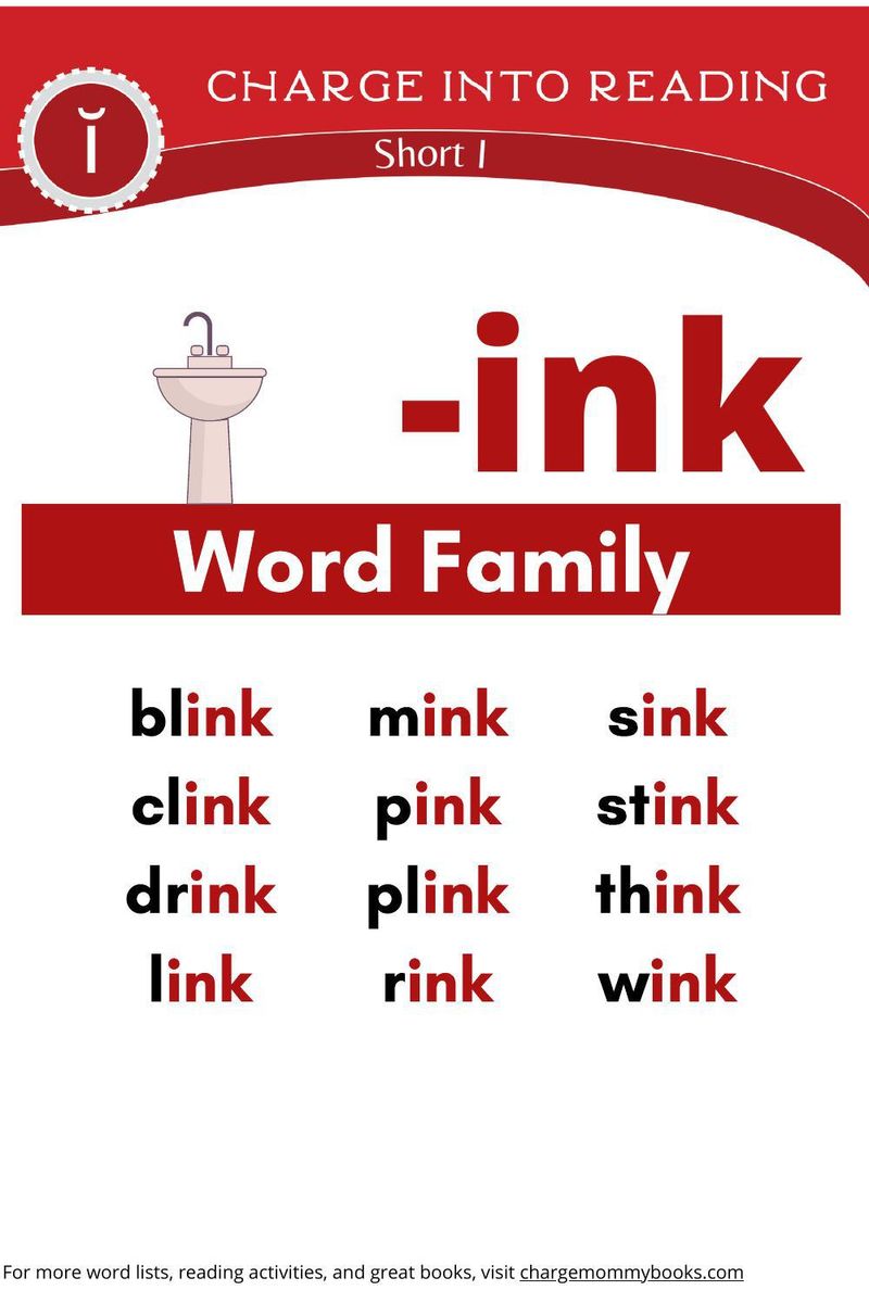 an image of the short I word family -ink