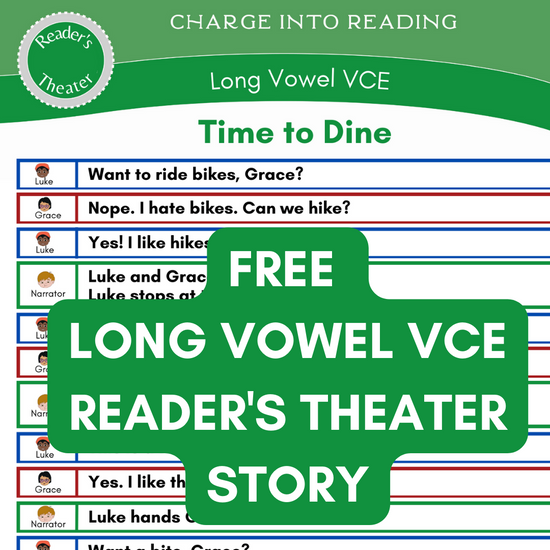 Am image showing a long vowel VCE words reader's theater