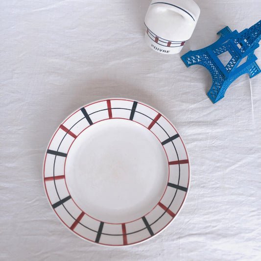 フランス サンタマン バスク柄プレート 平皿 C 赤ｘ青 アンティーク食器