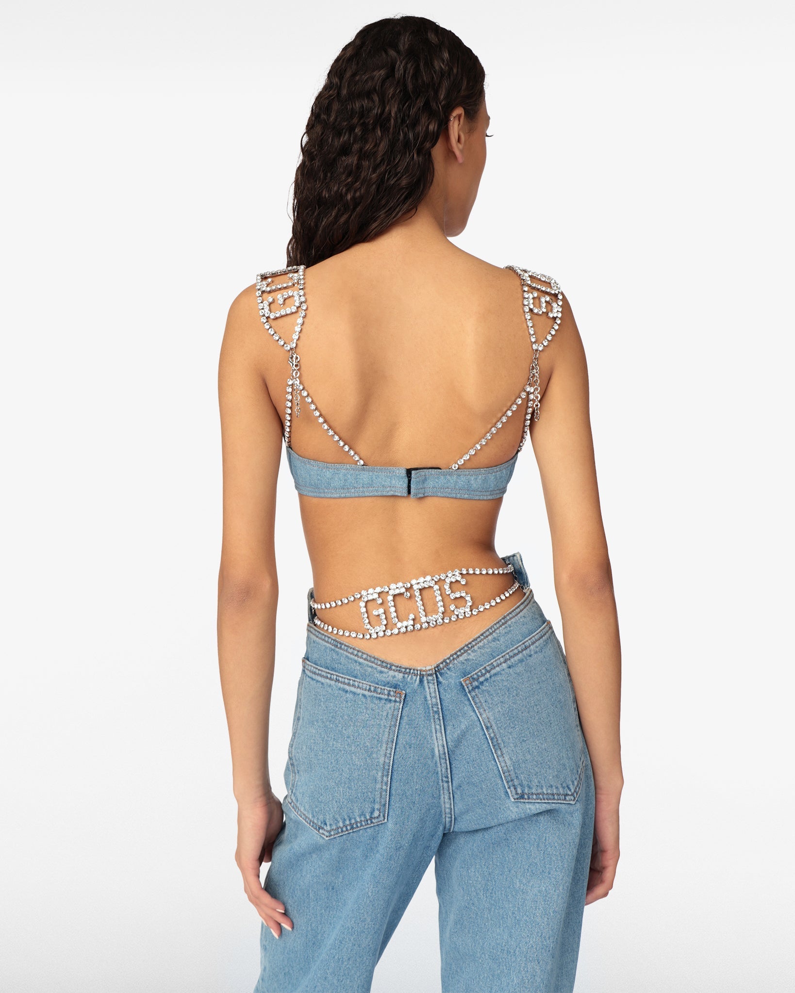 Gcds Bling Denim Bra : Women Tops Light Blue