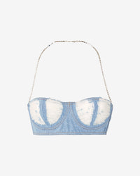 Ribbed Denim Bra | Women Tops New Light Blue | GCDS Spring/Summer 2023