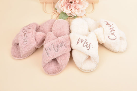 Pink Fluffy Slippers for Women Gifts Gifts Bachelorette Party for Her Birthday Gift Best Friend Gift Fluffy Slippers for Bride M-Sage