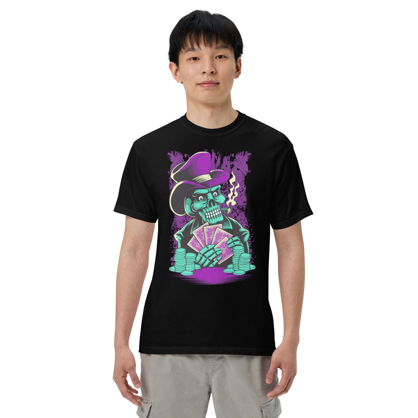 Men’s garment-dyed heavyweight t-shirt (Purple Poker Skull)