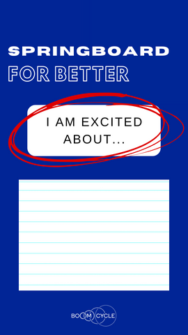 A small notecard with space to write headlined by the words 'I am excited about . . . '