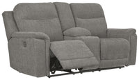 Mouttrie Smoke Power Reclining Loveseat with Console | 7320518