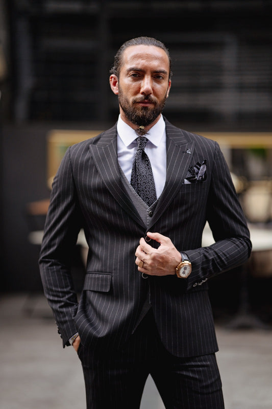 Palermo Slim Fit Suit ( Black & Beige ) – Men's Priorities