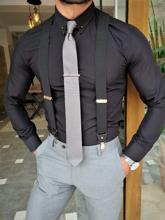 Buy Black Chain Collar Slim Fit Shirt by  with Free Shipping