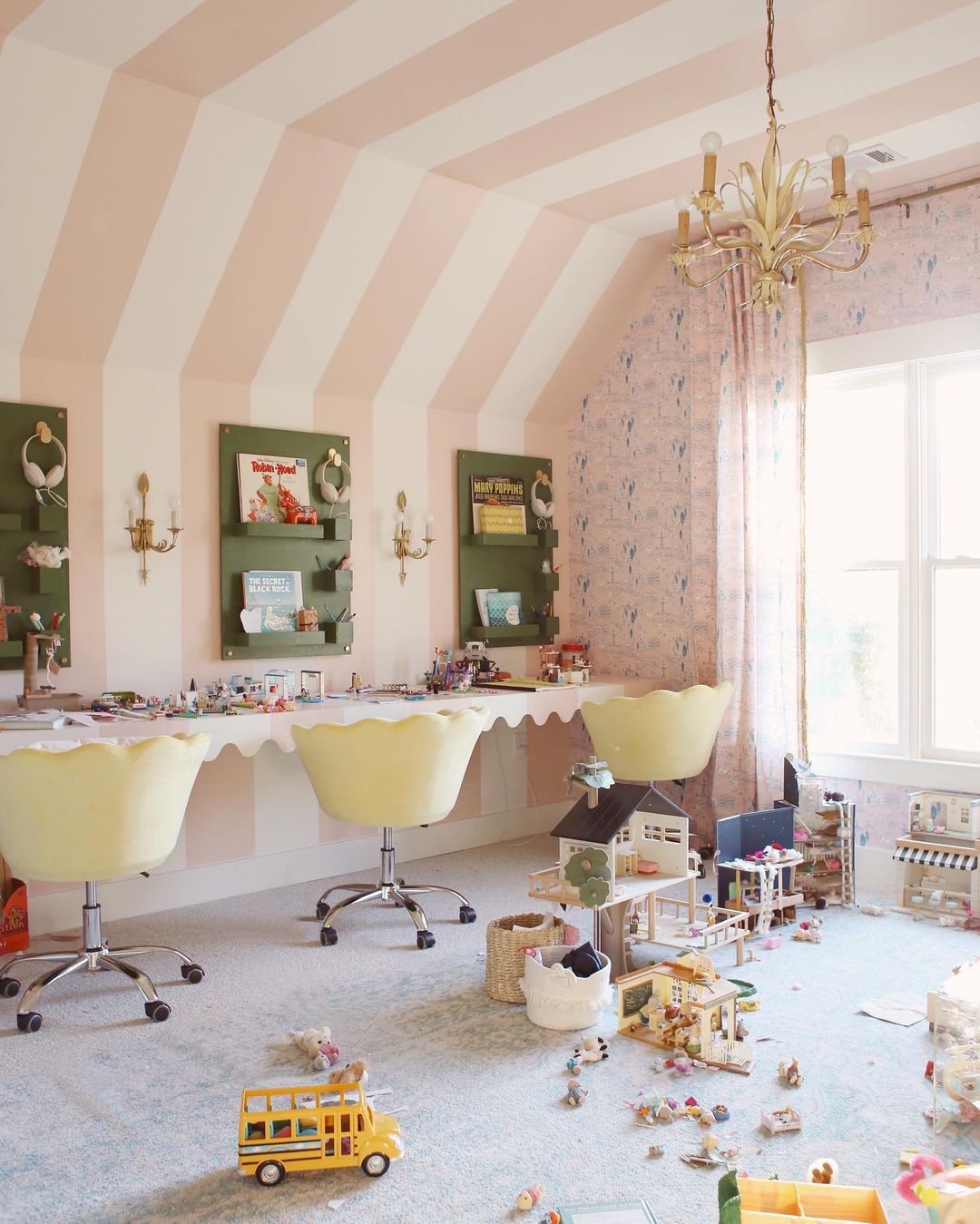 A Calico Critters play area in a girly playroom