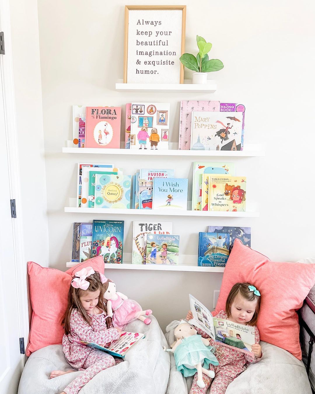 A cozy reading nook with 2 sisters.