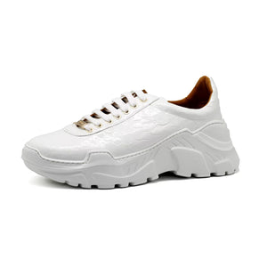 Mister 39190-A143 Amasa White Anaconda Print Leather Men's Low Cut Sneakers - European Shoe Design
