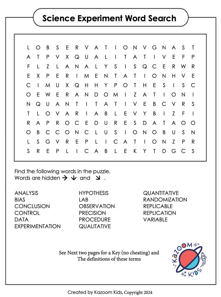 Science Experiment Word Search