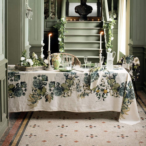 Garnier Thiebaut 45"x45" Square Giardino Naturel Tablecloth, Cotton-Linen