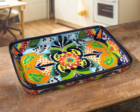 Enchanted Talavera Pottery Mexican Hand Painted Ceramic Rectangle Serving Platter