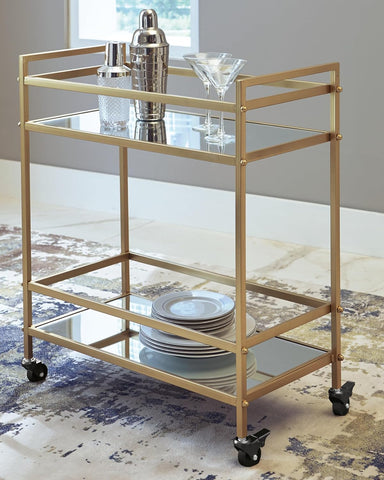 Signature Design by Ashley Kailman Modern Glam Mirrored Metal Bar Cart with Casters