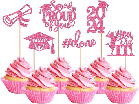 24 graduation pink cake toppers