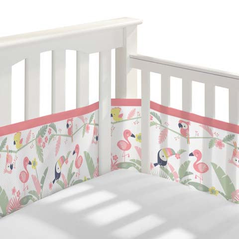 Breathable Baby Four Sided Mesh Cot Liner - Pink Stars