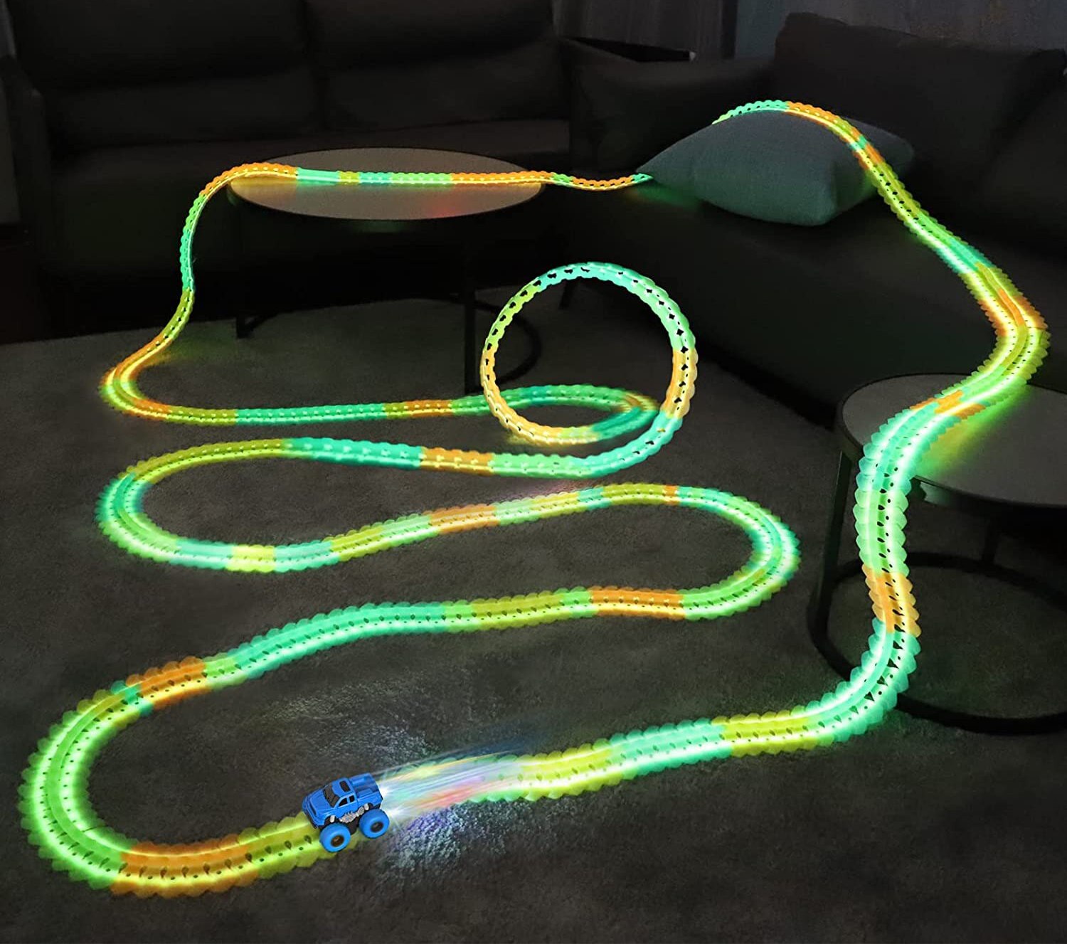 0Haifeng Changeable Soft Track Set Electric Assembled Rail Car with Light DIY Race Track Flexible Glow