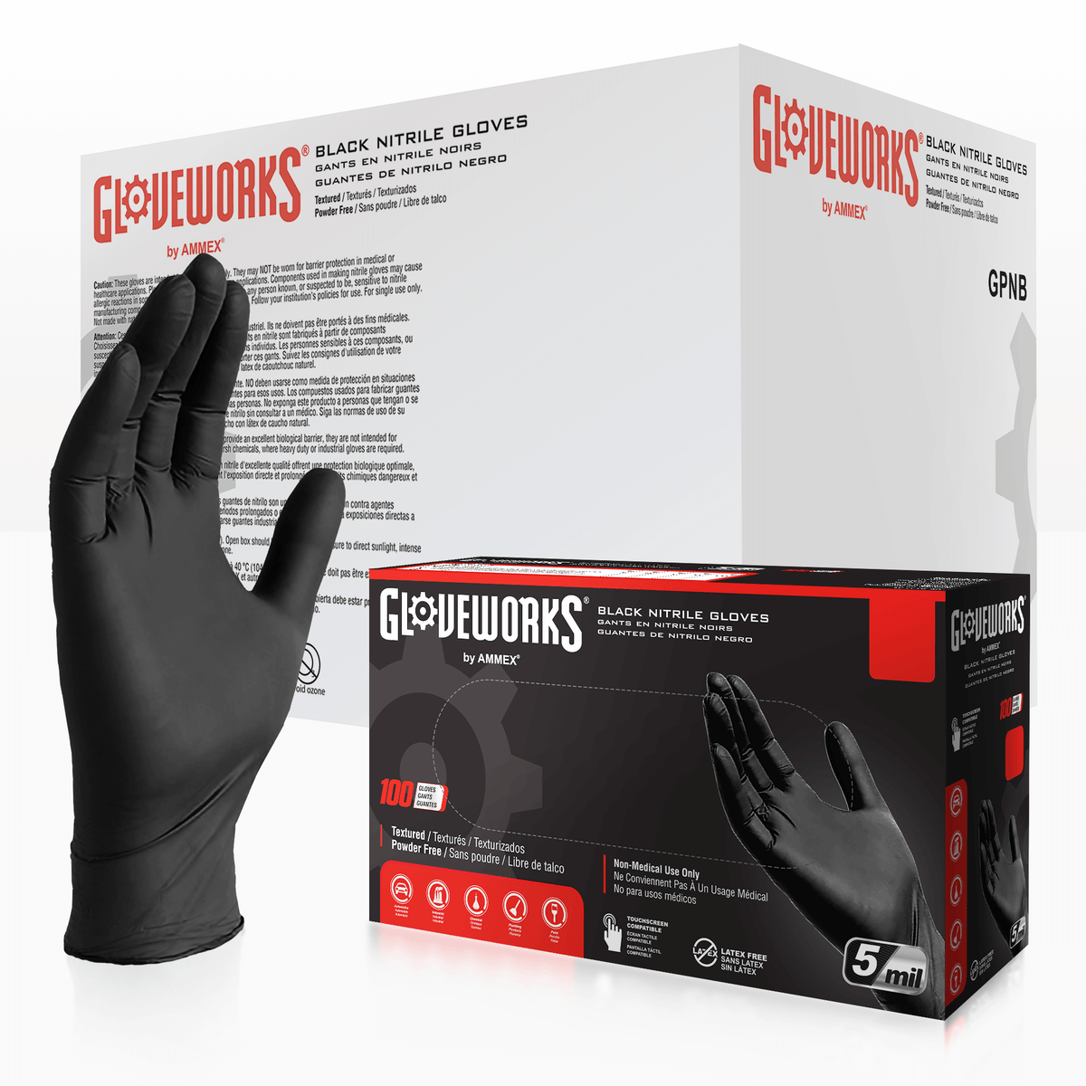 GLOVEWORKS 5-Mil Black Industrial Nitrile Disposable Gloves — Zoomget B2B