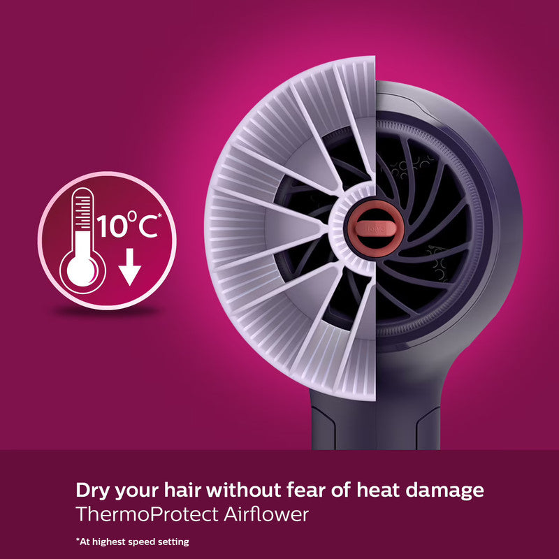 Philips Hair Dryer BHD31800 1600 Watts Thermoprotect AirFlower Advanced  Ionic Care 3 Heat  Speed Settings to Give Frizz Free Shiny HairPurple   Amazonin Beauty