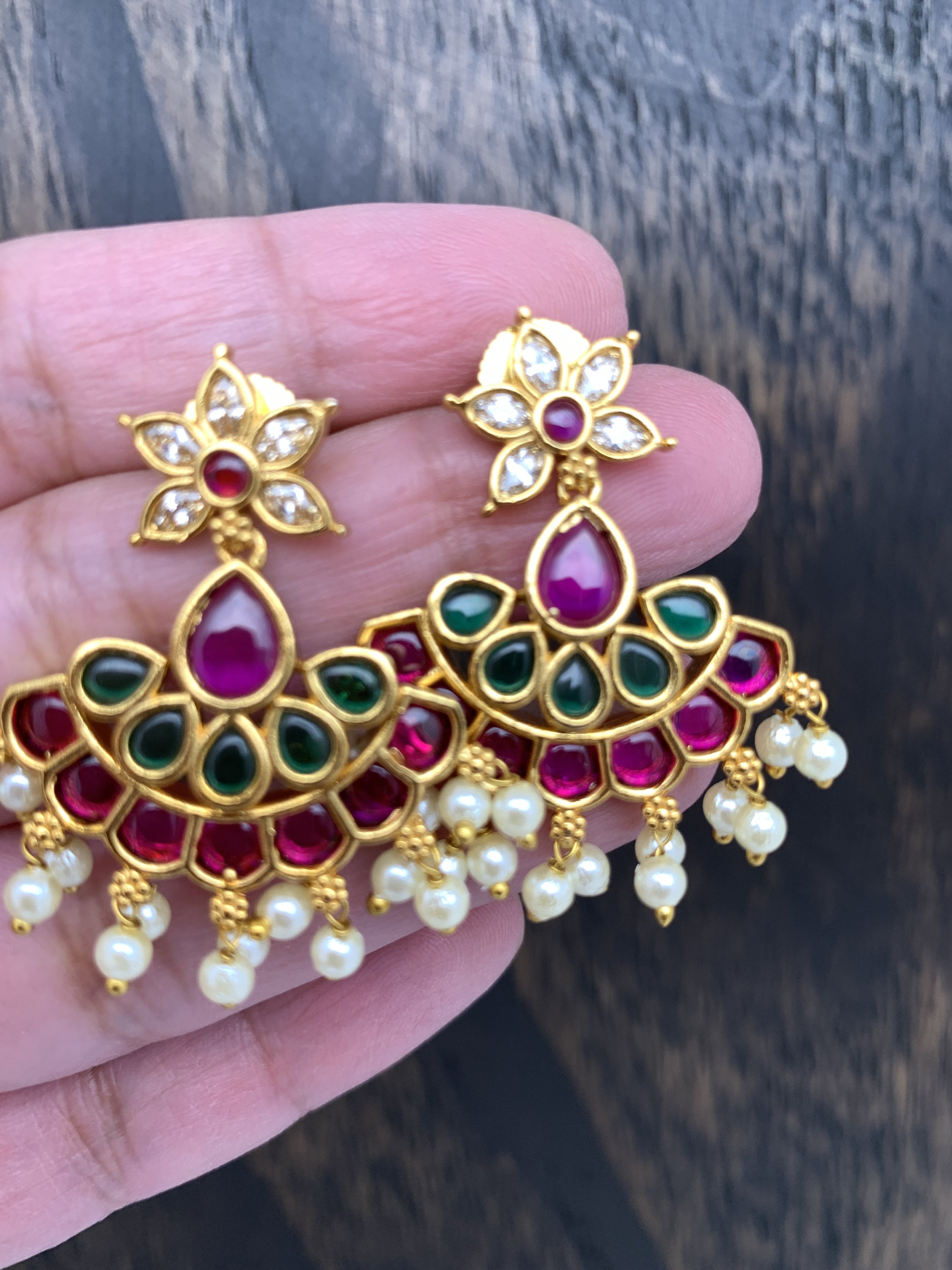 Gold Plated Deep Green Stone Earring - Gold Plated Earrings – Niscka