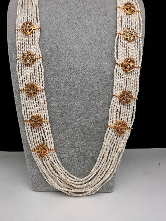 Pearl Bunch and Gold Beads 14 Line Necklace