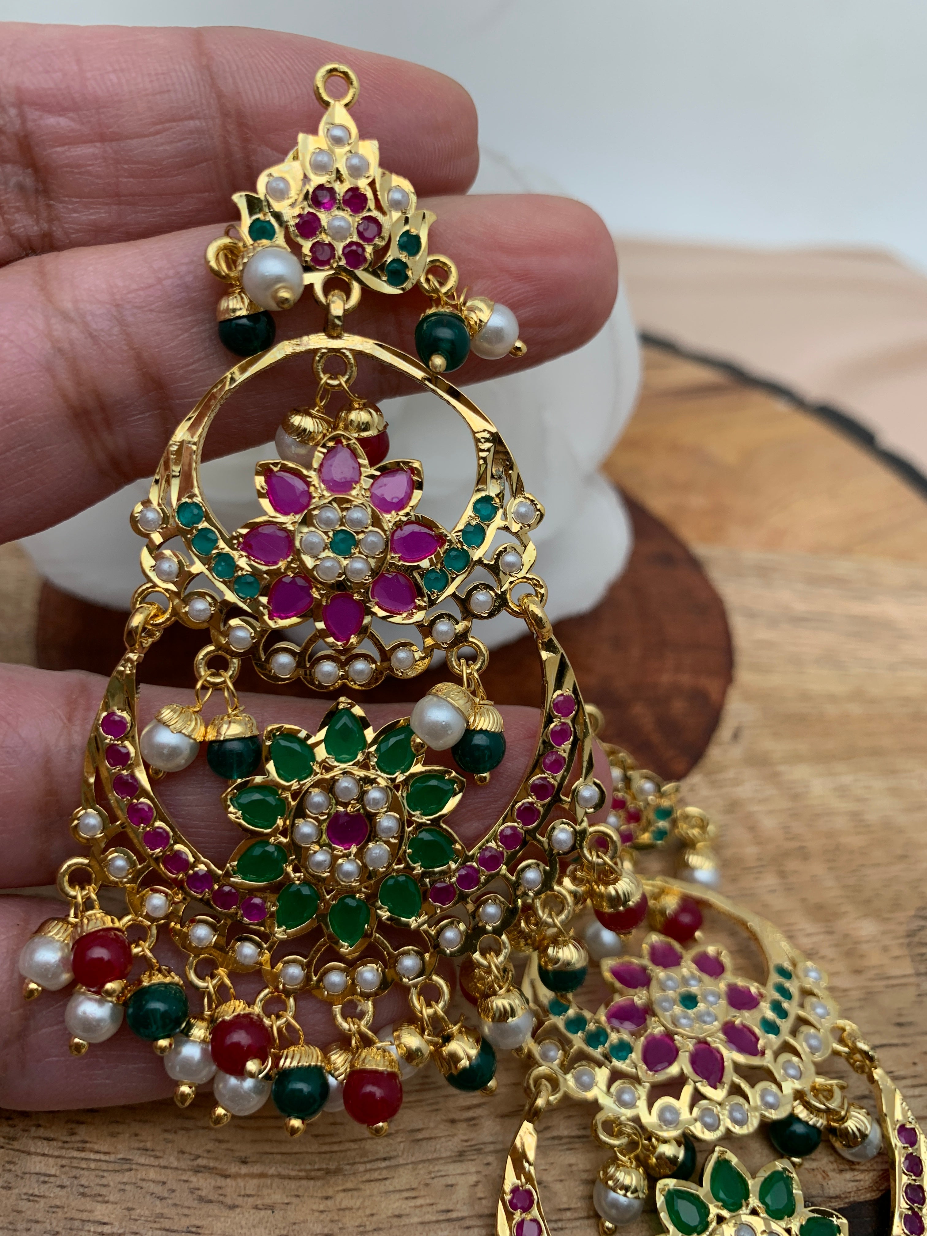 Multicolor Double Side Mina Gold Polki Chandbali Earrings at Rs 198000/pair  in Jaipur