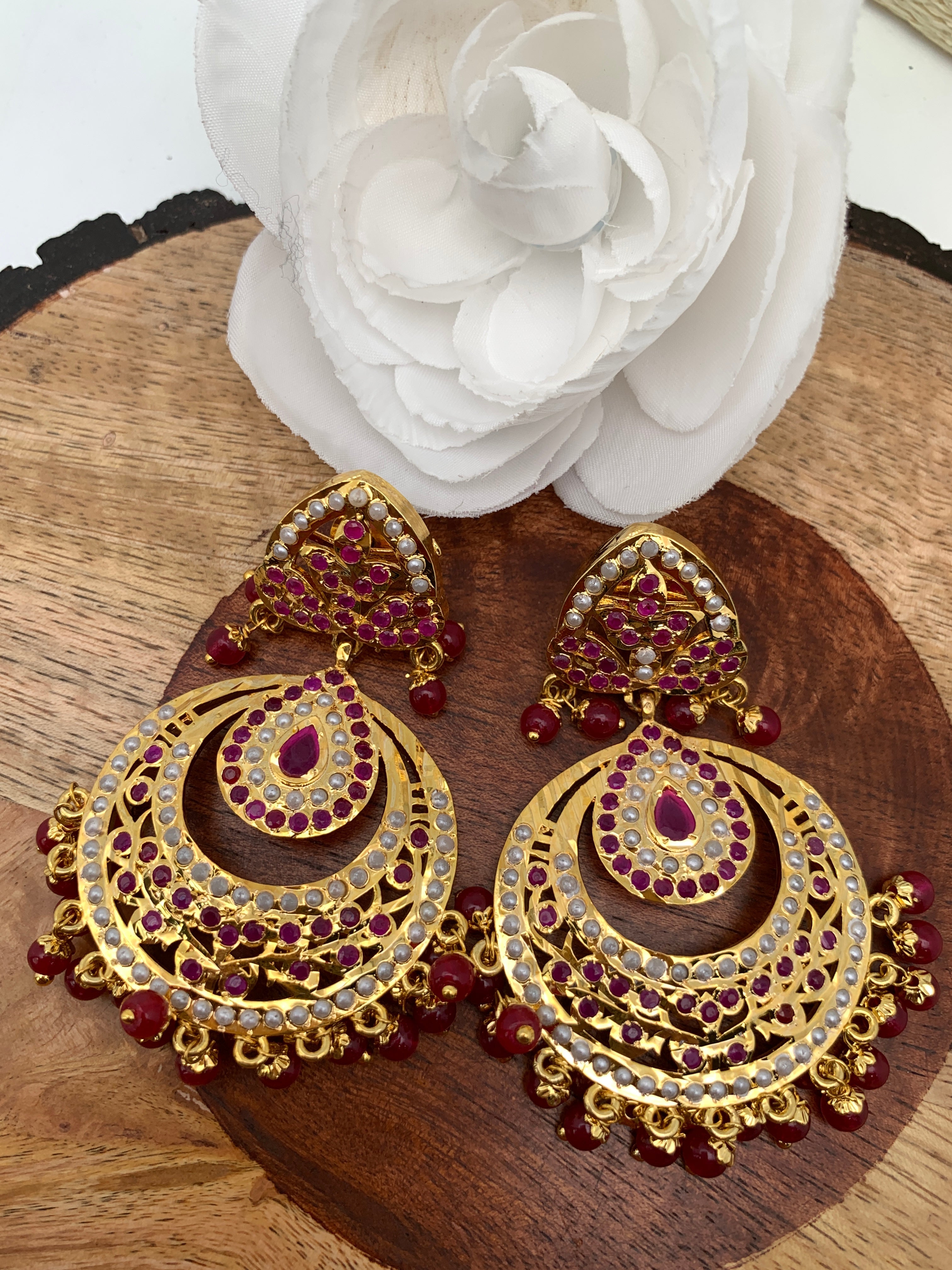 22K Yellow Gold Jeweled Chandbali Earrings (25.8gm) – Virani Jewelers