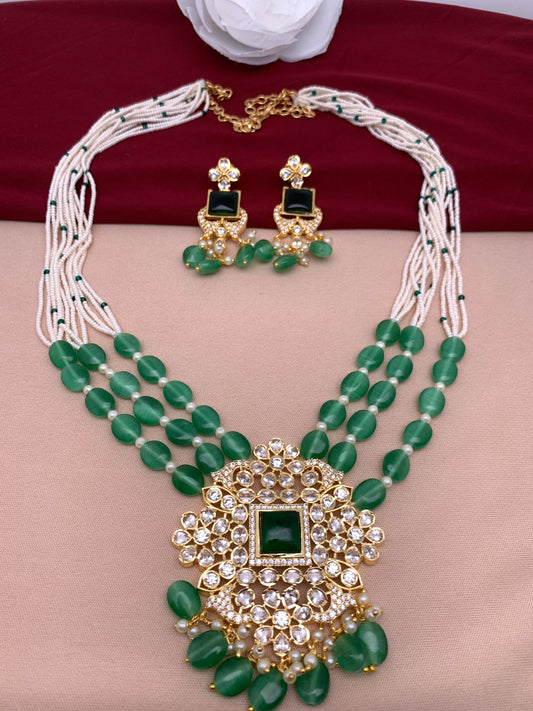 Elegant Green Monalisa Beads Choker Set – Zevar