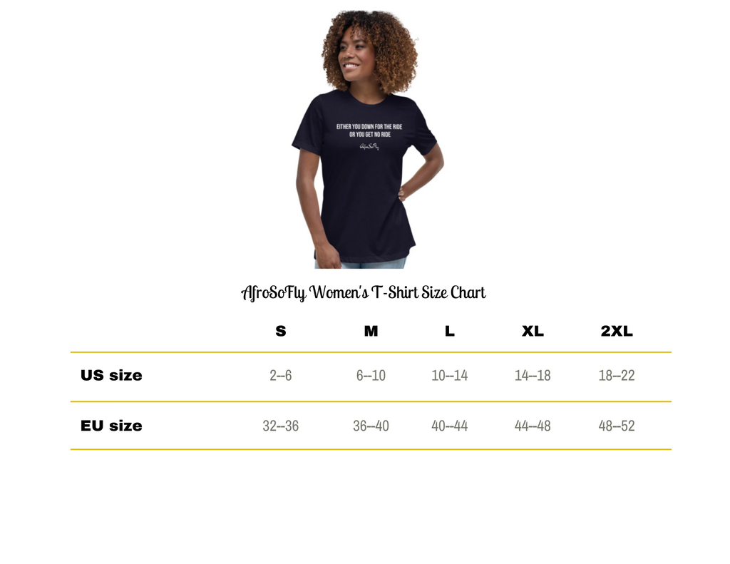 AfroSoFly Women's T-Shirt Size Chart