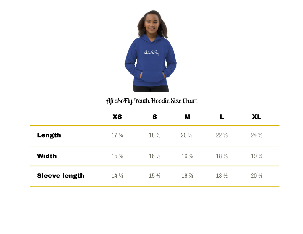 AfroSoFly Youth Hoodie Size Chart