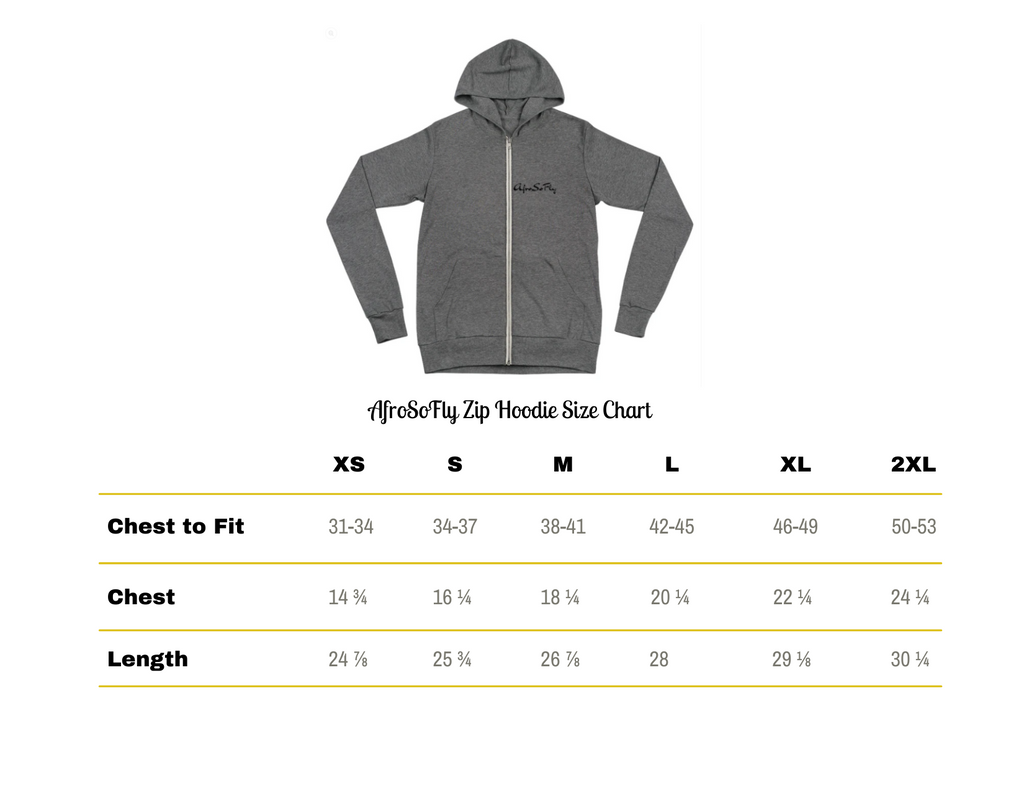  AfroSoFly Zip Hoodie Size Chart