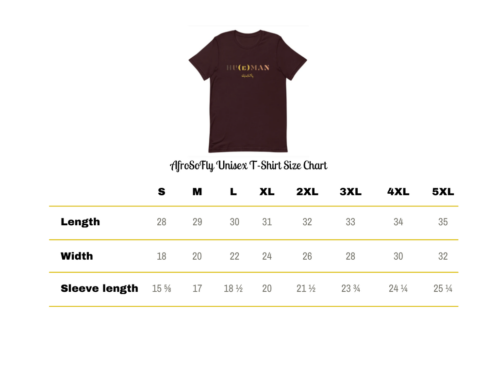 AfroSoFly Unisex T-Shirt Size Chart